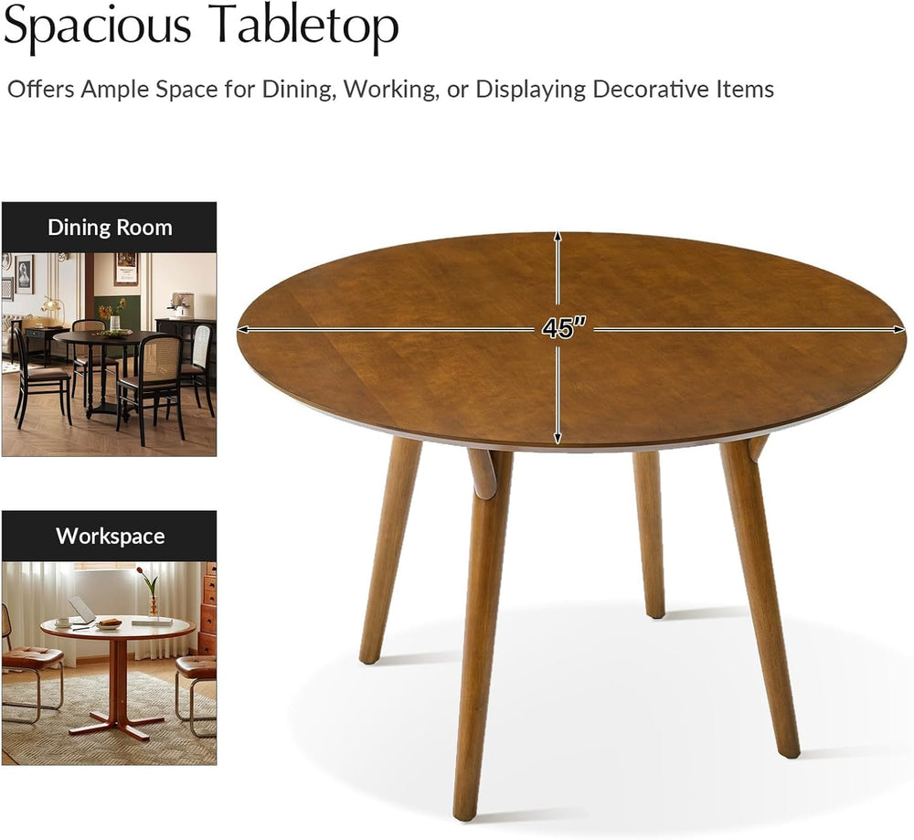 HULALA HOME Round Dining Table for 4, 45” Solid Wood Kitchen Dining Room Tabl...