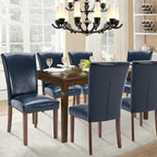Parsons Dining Chairs Set of 2, Upholstered Nailhead PU Leather Dining Room Kitchen Side Chair with Thick Cushions and Wood Legs, Blue