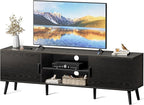 SUPERJARE TV Stand for 55 Inch TV, Entertainment Center with Adjustable Shelf, 2 Cabinets, TV Console Table, Media Console, Solid Wood Feet, Cord Holes, for Living Room, Bedroom, Black