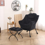Welnow Lazy Chair with Ottoman, Modern Lounge Accent Chair with Armrests and a Side Pocket, Leisure Sofa Armchair, Reading Armchair with Footrest for Small Space, Black