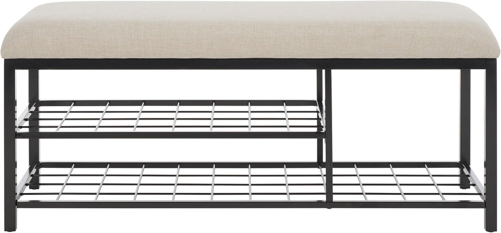 SAFAVIEH Home Collection Milligan Cream/Black Open Shelf Bench with Cushion