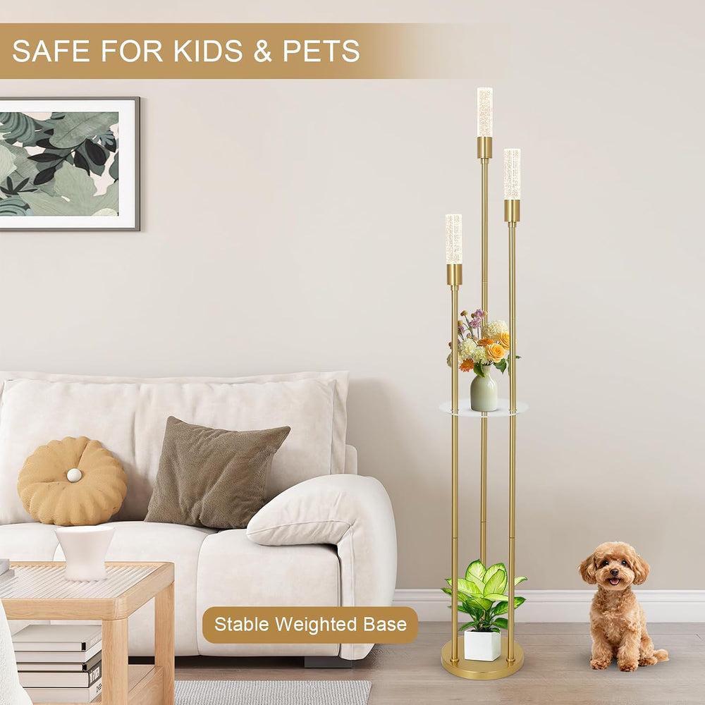 Modern Gold Floor Lamps for Living Room, Bubble Crystal Floor Lamp with Shelv...