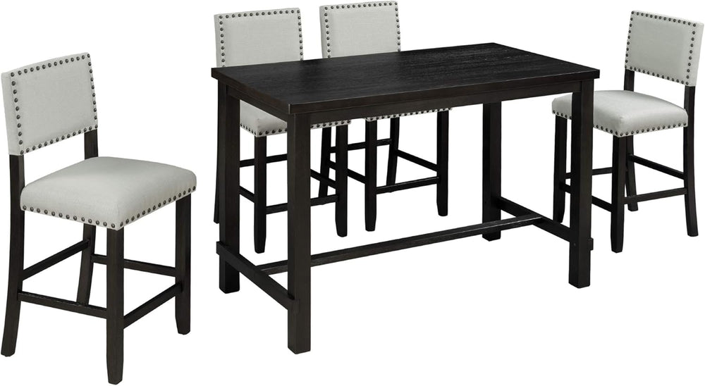 Merax 5 Pieces Counter Height Dining Set, Elegant Wooden Desk and 4 Upholster...