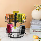 Lemecima Tea Bag Organizer, 360 Degree Tea Spining Carousel with 6 Compartments, Sugar Coffee Creamer Caddy for Kitchen Counter Cabinet , Up to 60 Storage