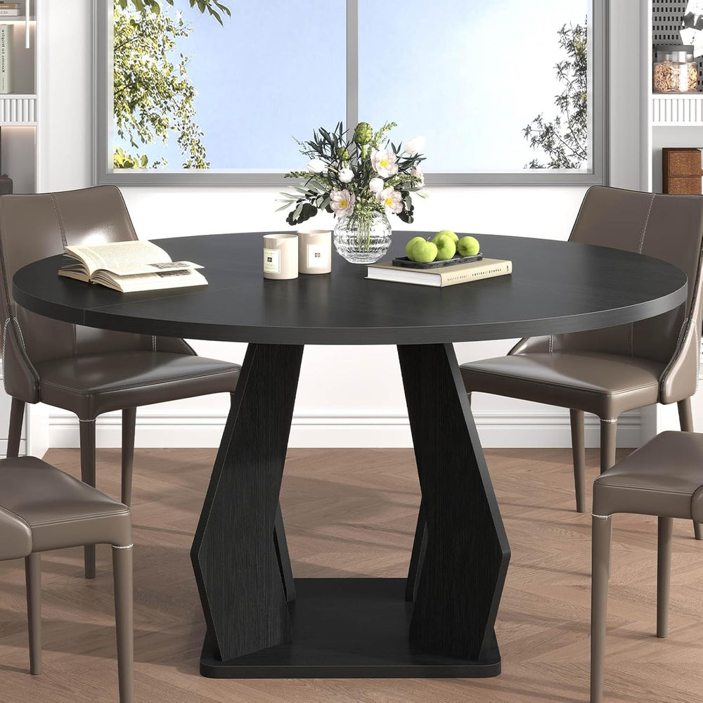 IBF Black Round Dining Table for 4-6, 47 Inch Kitchen Table with Spacious Tab...