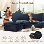 Vesgantti Large Modular Sectional Sofa, Big Comfy Cloud Couch with Ottoman Deep Seat Chenille Cloud Sofa, 9 Seater Large Sectional Couches for Living Room, Bedroom and Apartment, Blue