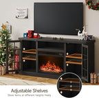ONBRILL 59 Inch Fireplace TV Stand, Entertainment Center with 23 Inch Electric Fireplace, TV Table for TVs up to 65 Inches, Media Console Cabinet with Storage and Glass Doors for Living Room, Black