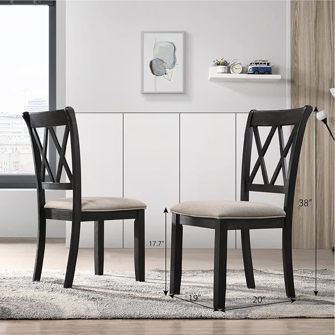 Roundhill Furniture Windvale Fabric Upholstered Dining Chair, Set of 2, Black