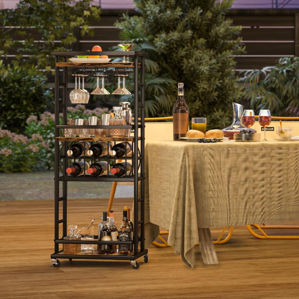 4 Tier Bar Cart for Home with Wheels,Home Bar Serving Cart, Rolling Mini Wine...