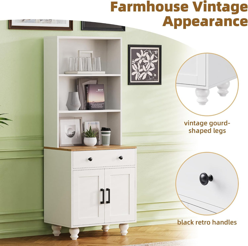Modern Kitchen Pantry Cabinet with Adjustable Shelves, Farmhouse Storage Cabi...