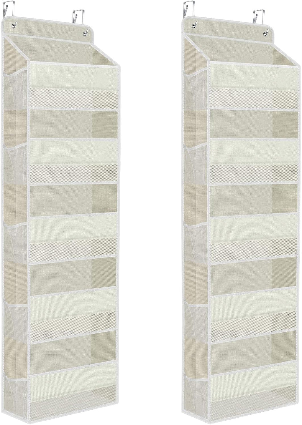 2 Pack Over The Door Organizer, Hanging Storage Organizer with Clear Window, 40lb Ultra Sturdy Large Capacity Room Organizer for Pantry Laundry Bathroom Nursery Closet (Beige)
