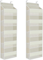 2 Pack Over The Door Organizer, Hanging Storage Organizer with Clear Window, 40lb Ultra Sturdy Large Capacity Room Organizer for Pantry Laundry Bathroom Nursery Closet (Beige)