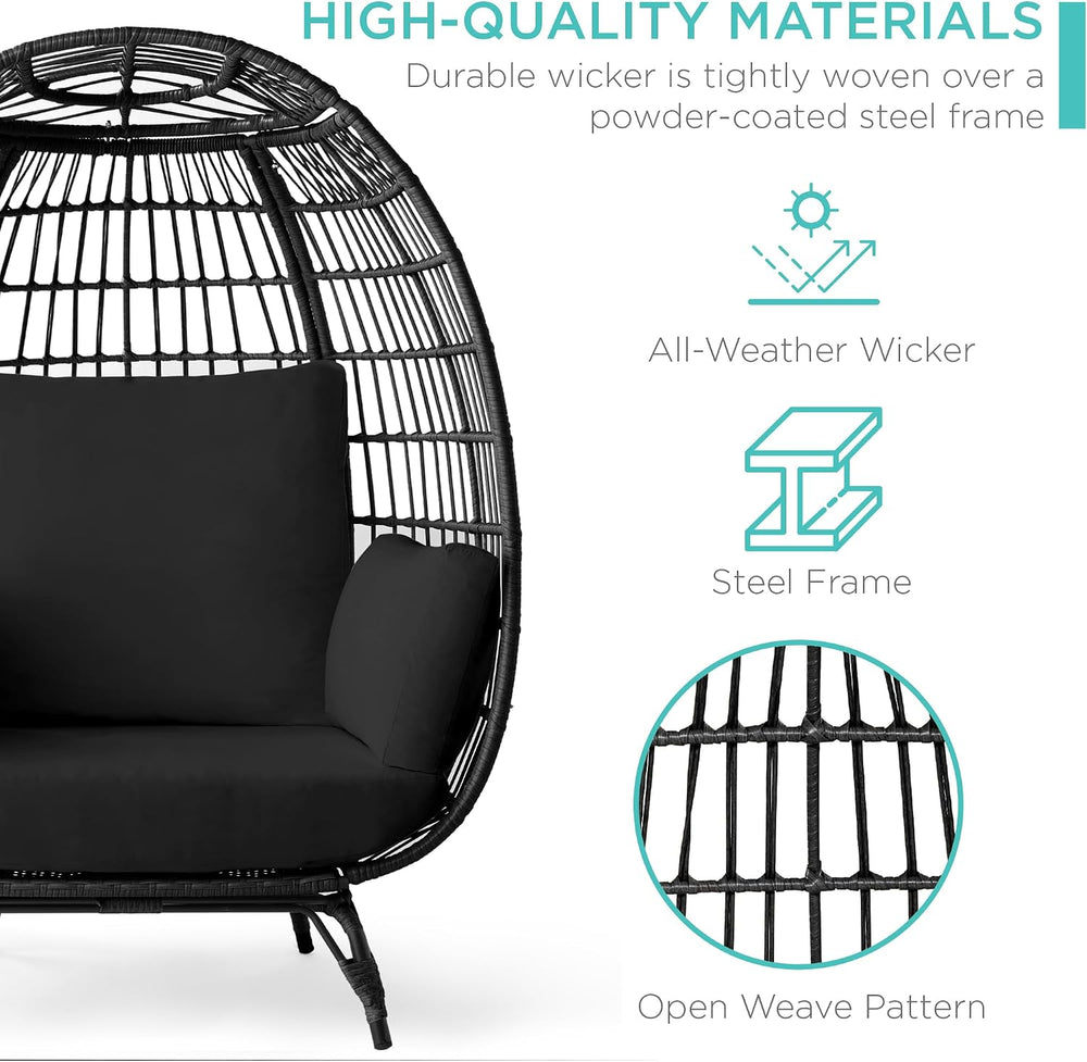 Best Choice Products Wicker Egg Chair, Oversized Indoor Outdoor Lounger for P...