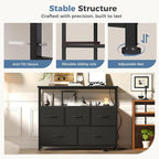 DUMOS TV Stand, Dresser with 5 Fabric Storage Drawers, Media Console Featuring Open Shelf, Fabric Storage Cabinet with Charging Station, Compact Entertainment Unit for Bedroom, Living Room, Black