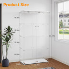 Tempered Glass Display Cabinet with Lights, 4-Tier Curio Cabinet with Glass Doors and Lock, Glass Display Case for Collectibles, for Living Room, Bedroom, Office, Double Door, White
