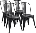 Furmax Metal Dining Chair Indoor-Outdoor Use Stackable Classic Trattoria Chair Chic Dining Bistro Cafe Side Metal Chairs Set of 4 (Black)