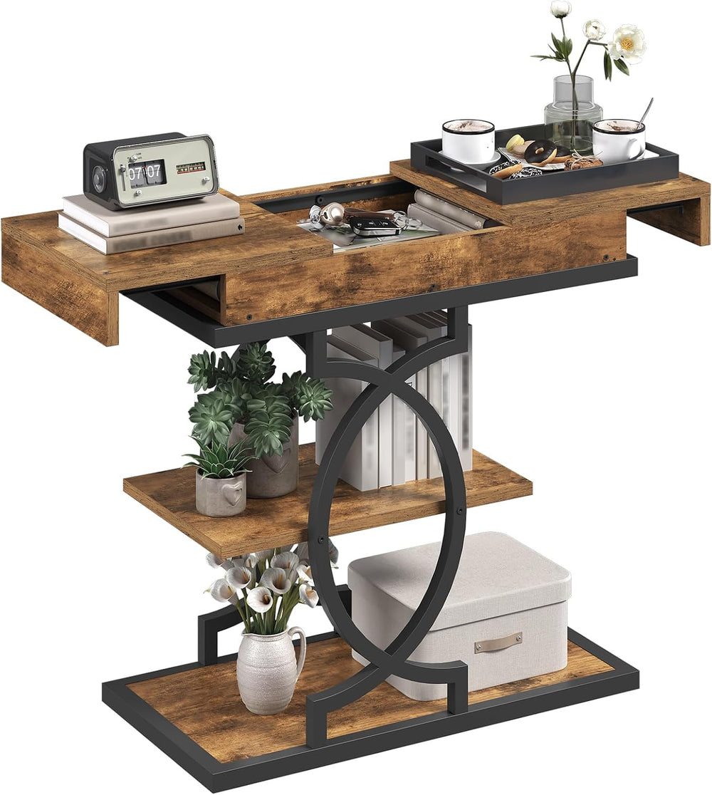 YATINEY End Table, 4-Tier Side Table with Hidden Drawer for Living Room | Sto...