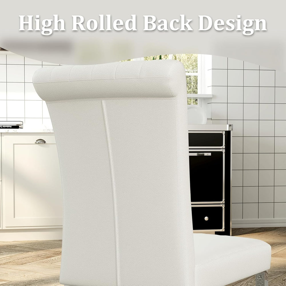 ACEDÉCOR Dining Chairs, White Leather Dining Chairs Set of 4, Upholstered Kit...