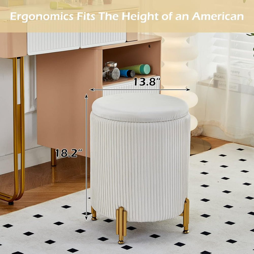 Round Ottoman Foot Stool with Storage and Metal Legs for Living Room Bedroom,...