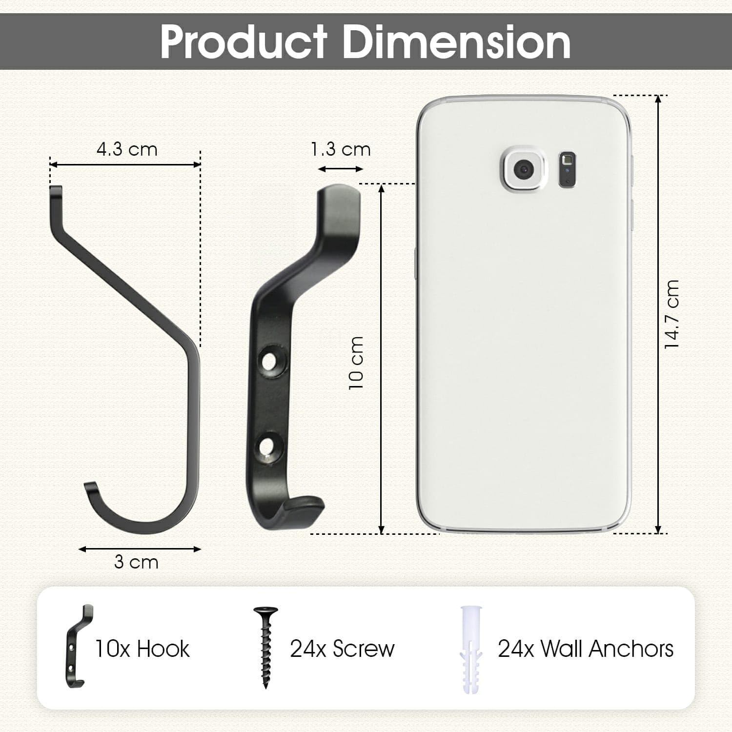 GlazieVault Coat Hooks Wall – Door Hooks (10 Pack) - Heavy Duty Wall Mounted - Premium Design Rust Free Hooks