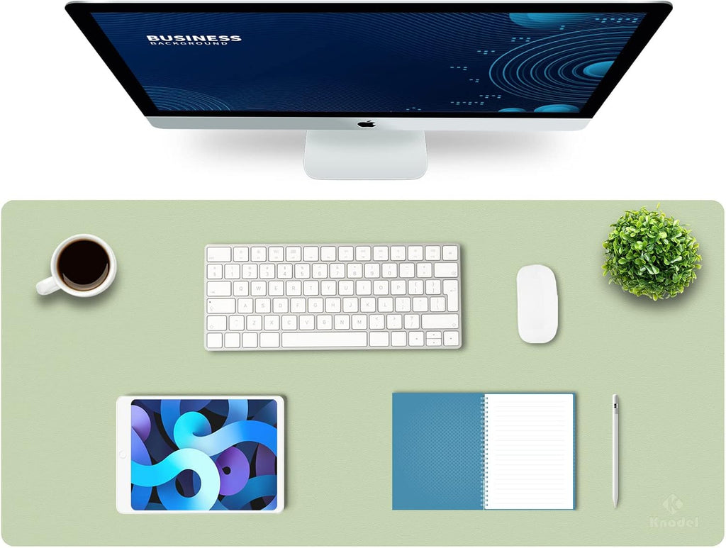 K KNODEL Large Office Leather Desk Mat, Mouse and Keyboard Pad, Computer and Laptop Mat, Desktop Protector and Cover, Writing Pad and Blotter (35.4"x17", Light Green)