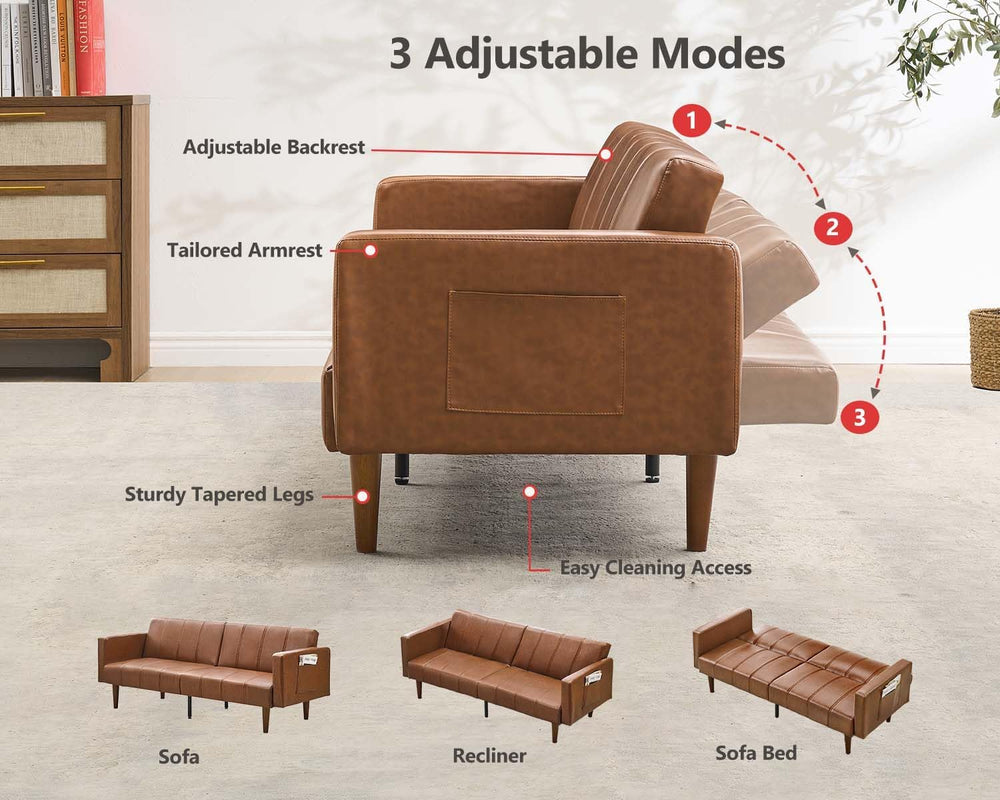 Garvee Modern Futon Sofa Bed, Convertible 75" Sleeper with Adjustable Ba...