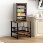 DHMAKER End Table, Industrial Side Table with 2-Tire Storage Shelf, 180LBS Mini Fridge Stand with Adjustable Feet, 24"x24" Wood Night Stand Small Bedside Table for Living Room Bedroom, Brown