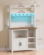 VASAGLE Baker's Rack with LED Lights and Power Outlet, Farmhouse Coffee Bar Cabinet with 6 Hooks, 35.4 x 14.2 x 68.9 Inches, Cloud White and Brown Liry Collection UKKS113W101S