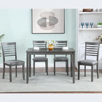 KEIKI 5-Piece Standard Height Dining Table Set with Rectangular Table and 4 Upholstered Ladder Backrset Chair, for 4 Person, Modern Wooden Table Set, Easy Assembly, for Kitchen, Dining Room, Gray