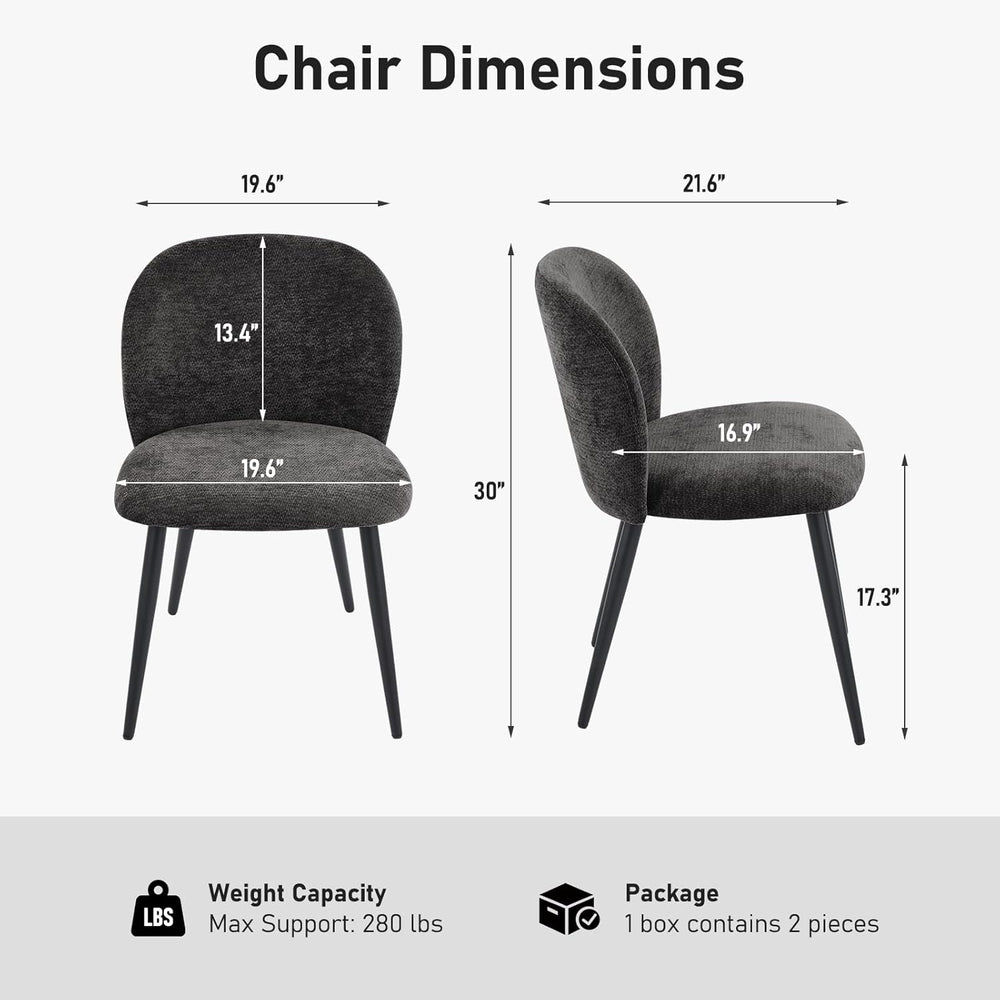 Dining Chairs Set of 2, Upholstered Chenille Dining Room Chairs with Black Me...