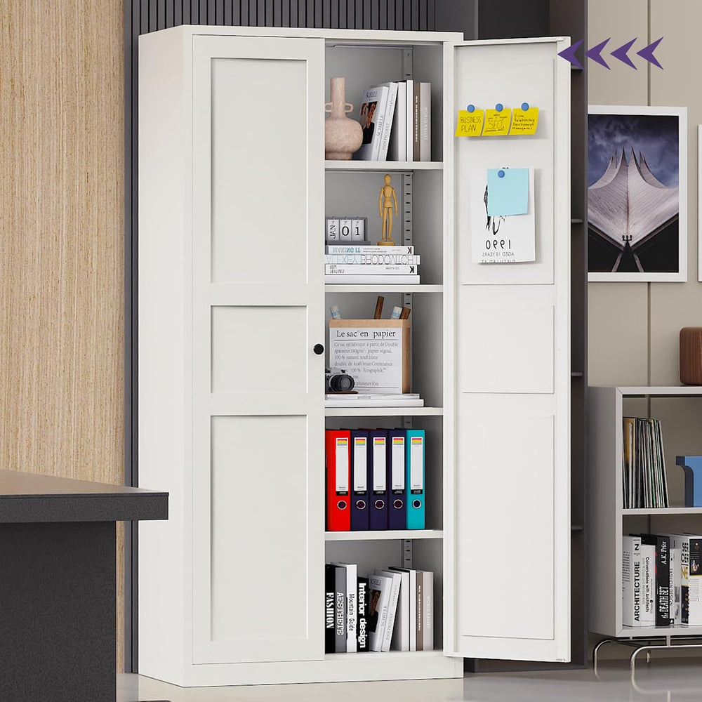 71"Kitchen Pantry Cabinet,White Metal Pantry Cabinet with 2 Doors & ...