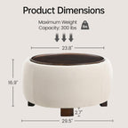 VKNOW 30" Round Storage Ottoman Coffee Table, Ottoman with Sotrage with Lift-Off Lid and Solid Wood Legs, Coffee Tables for Living Room, Bedroom, Apartments, Corners, Beige