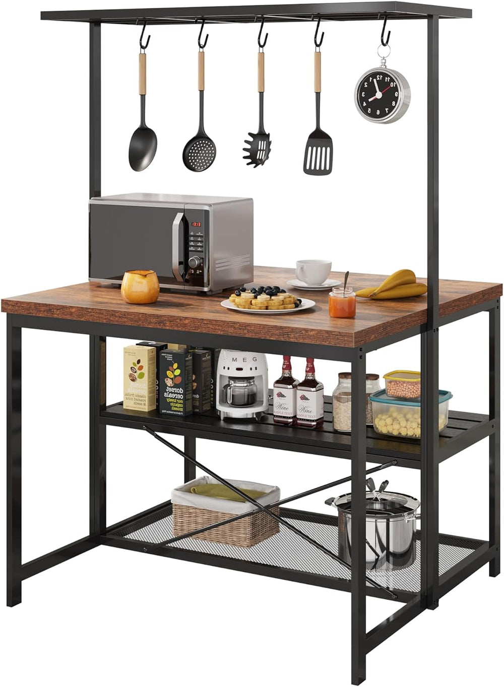 IDEALHOUSE 42" Kitchen Island with Storage & Seating - 3-Tier Bakers...