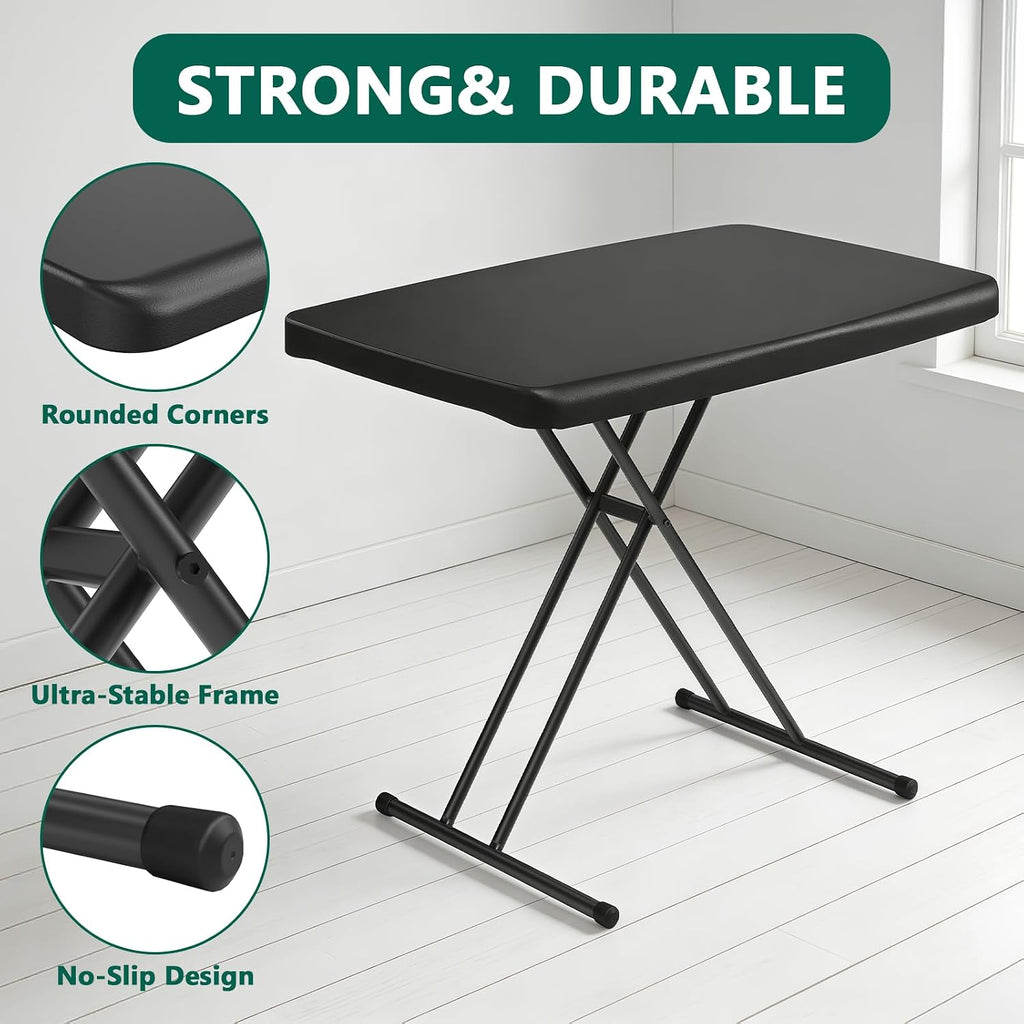 Folding Table 30 Inch - Small Desk Adjustable Height TV Tray for Laptop, Couch, Camping - Heavy Duty Utility Foldable Table for Small Spaces, No Assembly Required, Black Granite