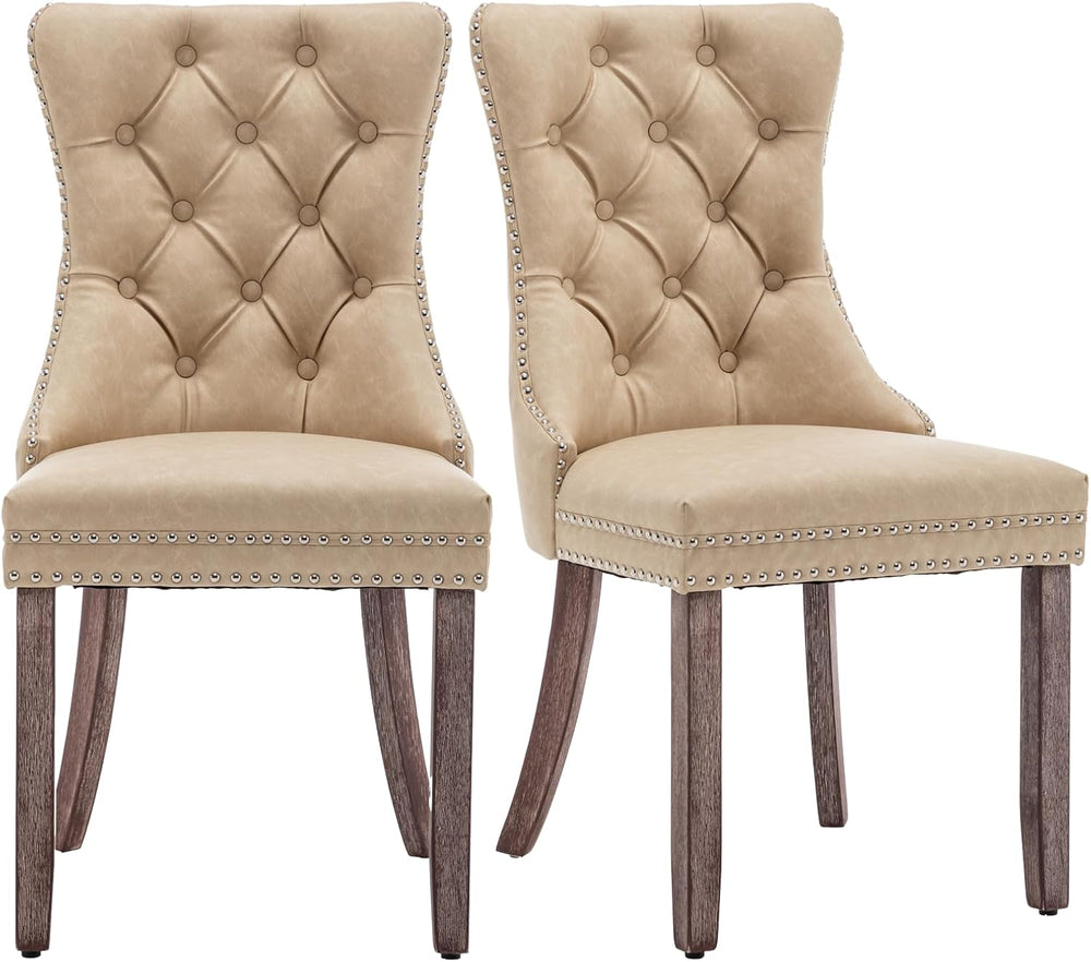 Leather Dining Chairs Set of 2, Upholstered Dining Room Chairs with Nailhead ...