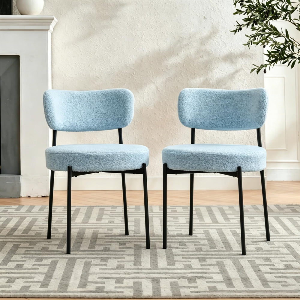 Blue Boucle Dining Chairs Set of 2, Mid Century Modern Dining Room Chair with...