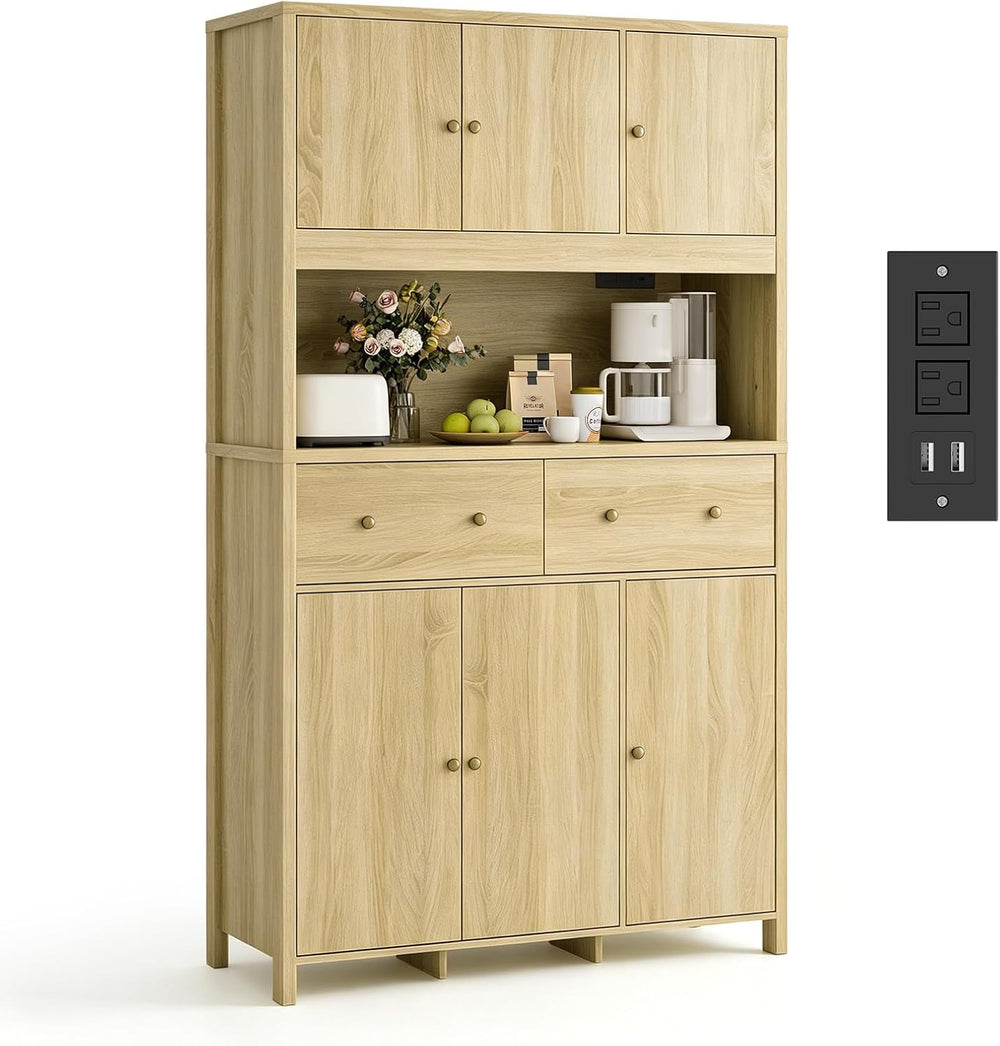 GarveeHome 71" Tall Kitchen Pantry Cabinet with Charing Station, Kitchen...