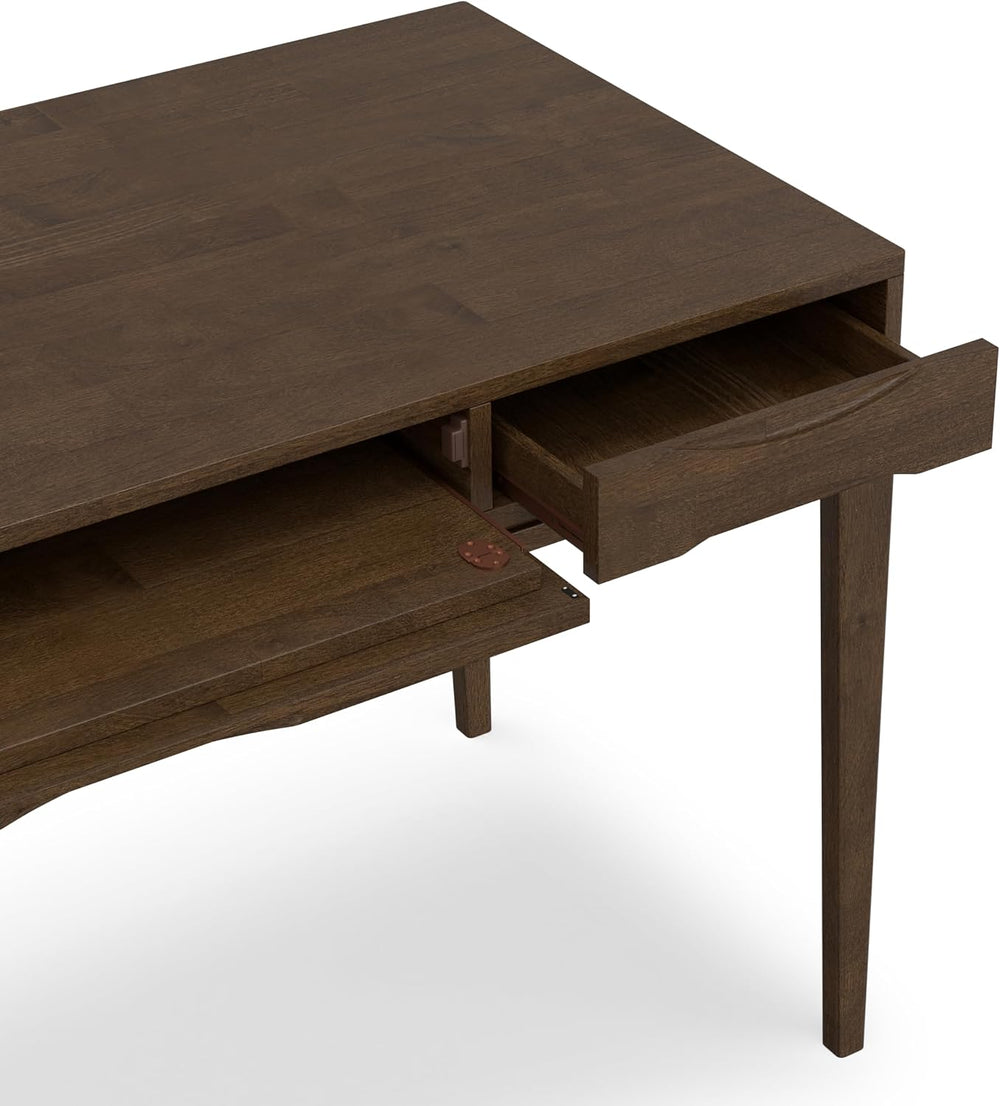 SIMPLIHOME Harper 60" Wide Solid Wood Writing Desk in Walnut Brown