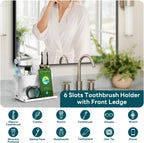 Toothbrush Holders, Toothbrush Caddy with Front Ledge and Cord Slots, Detachable Tooth Brush Holder for Bathroom Countertop, Shower, Vanity, Large Capacity 6 Slots Marble Bathroom Accessories