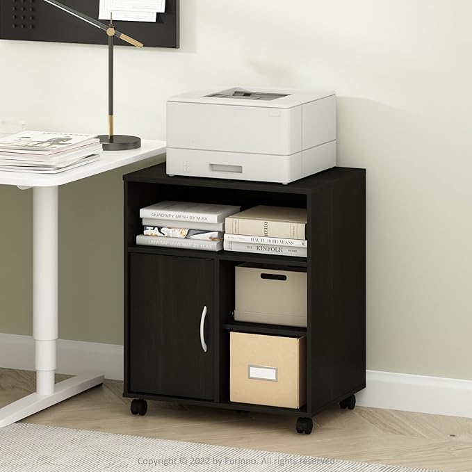 Furinno Econ Home Office Under Desk Printer Holder with Wheels, Espresso, Cab...