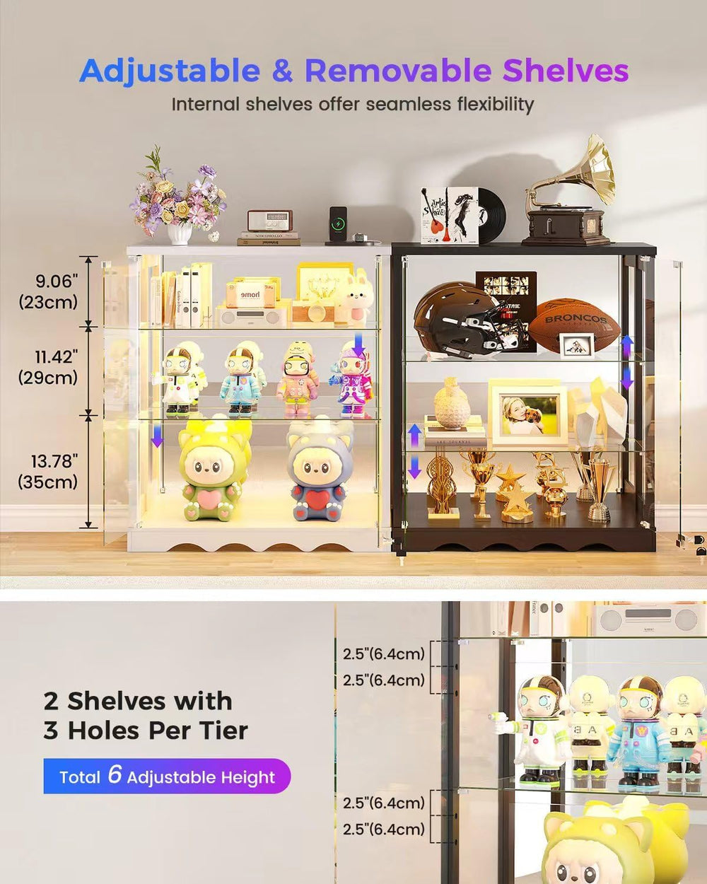 Dystler RGB Display Cabinet with Glass Doors - 39’‘ Tall Curio Cabinet with L...