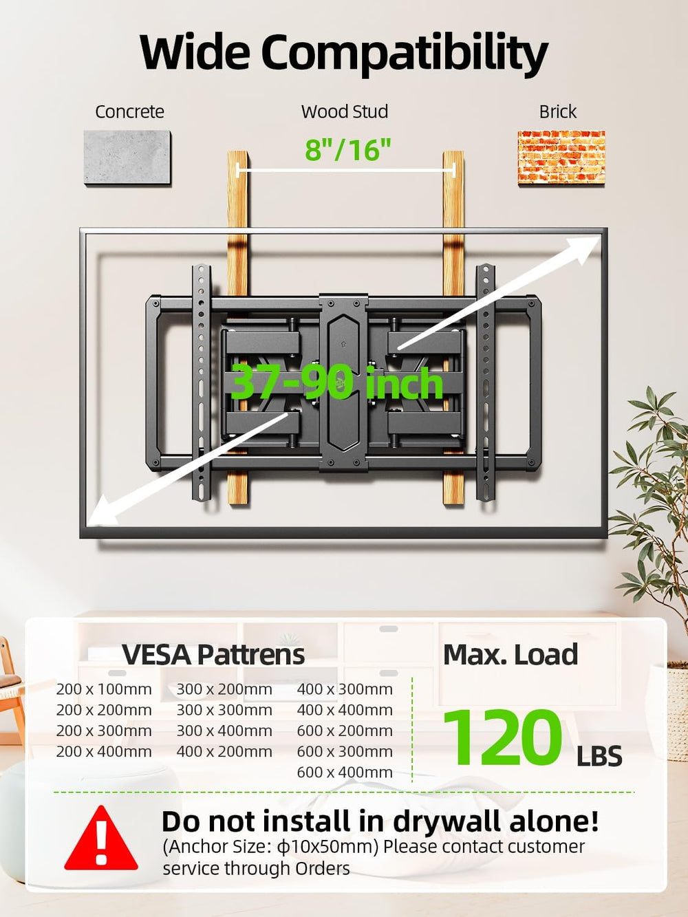 USX MOUNT Ultra Slim TV Wall Mount for Most 37-90 inch Television, Full Motio...