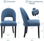 Upholstered Dining Chairs Set of 8, Mid Century Modern Dining Kitchen Chairs with Solid Wood Legs & Fabric Backret for Kitchen and Dining Rome, Blue