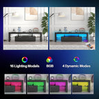 Black 63 Inch Floating TV Stand with Two Drawers & 16-Color LED Lights, Large Modern Entertainment Center for TVs Up to 75 Inches, Wooden Media Console with Open Shelf