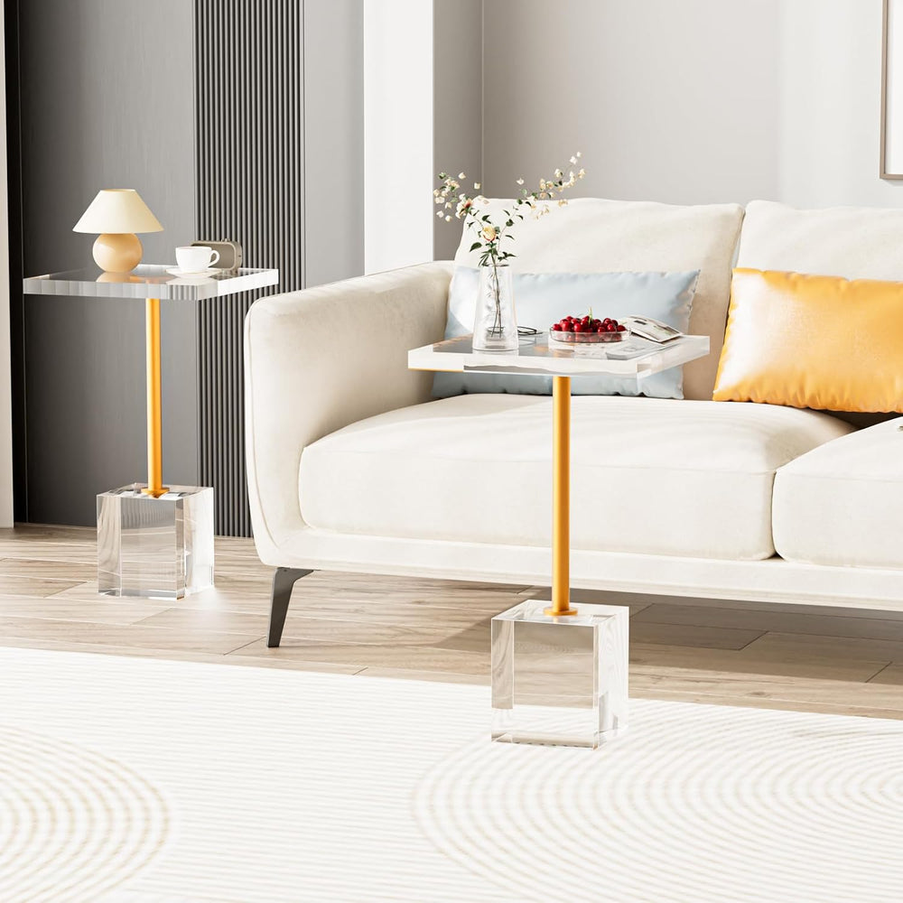 Acrylic End Table, Square Acrylic Drink Table with Metal Support Base, Modern...