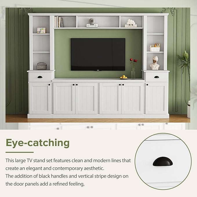 Merax Minimalist 103" Entertainment Wall Unit Set with Overhead Bridge f...