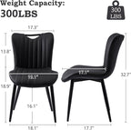 Leather Upholstered Dining Chairs Set of 4, Mid-Century Modern Kitchen Dining Room Chair with Black Metal Legs, Armless Faux Leather Accent Dinner Chairs Kitchen Side Chair, Black