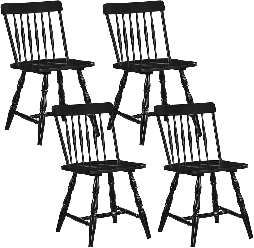 Giantex Black Windsor Dining Chairs Set of 4, Farmhouse Rubber Wood Kitchen C...