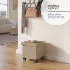 STORAGEBUD Storage Ottoman Cube with Small Bin, 16-in Square Ottoman with Storage for Living Room and Bedroom, Small Ottomans Foot Rest, Fabric Foot Stools Ottomans Max 330lbs, Taupe