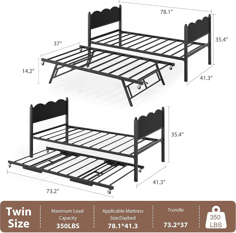 IDEALHOUSE Twin Daybed with Trundle, Day Bed with Industrial Wood Grain Headb...